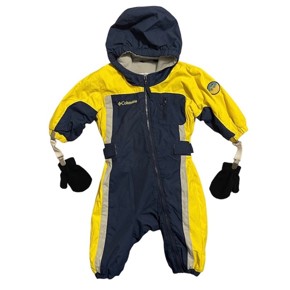COLUMBIA 12 MONTHS INFANT SNOWSUIT, NAVY BLUE & YELLOW, DOG ON IT - Picture 1 of 12